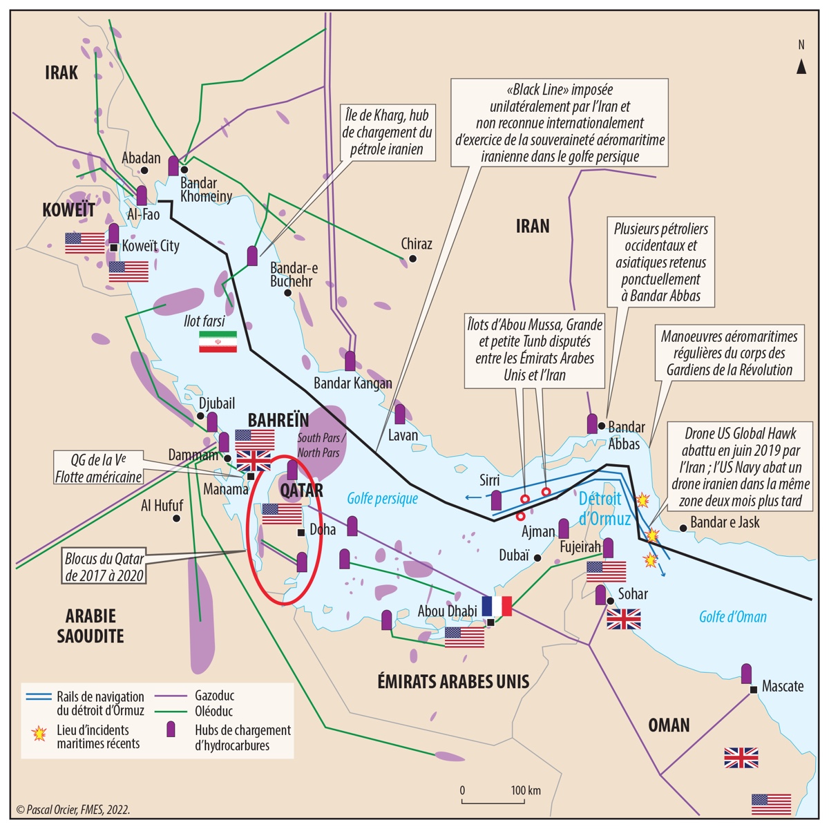 Carte. Les tensions dans le golfe Persique