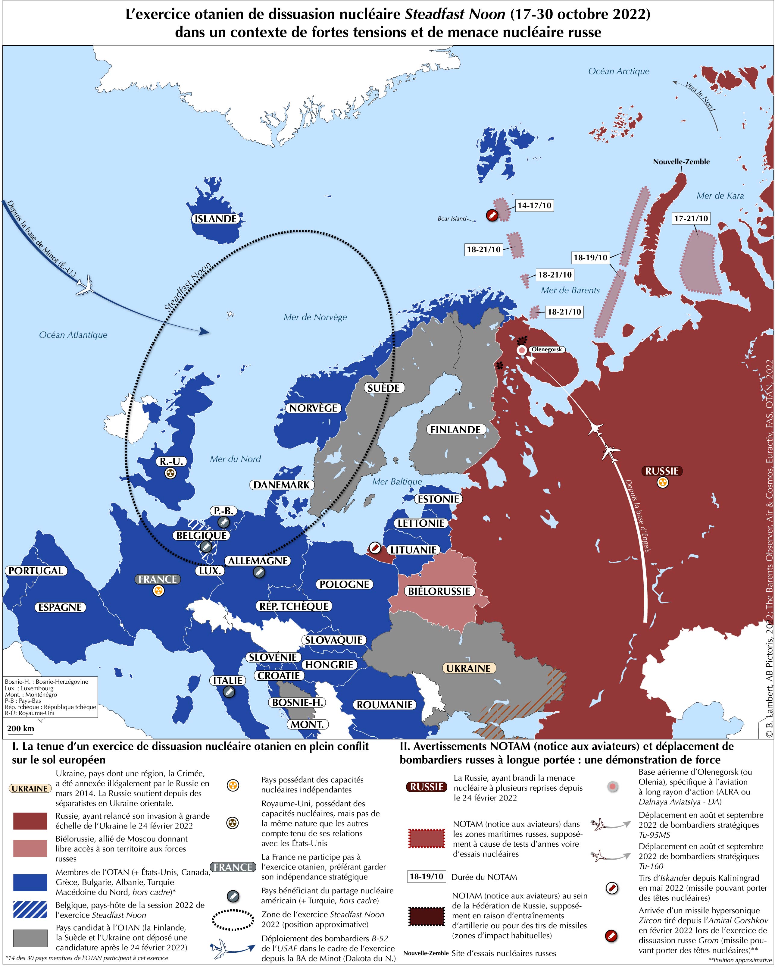 Carte. OTAN. « Steadfast Noon 2022 », un exercice de dissuasion nucléaire otanien sous haute tension