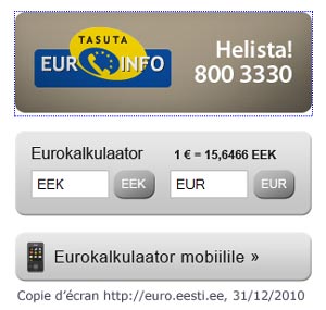 Zone euro : l'Estonie,17e membre le 1er janvier 2011