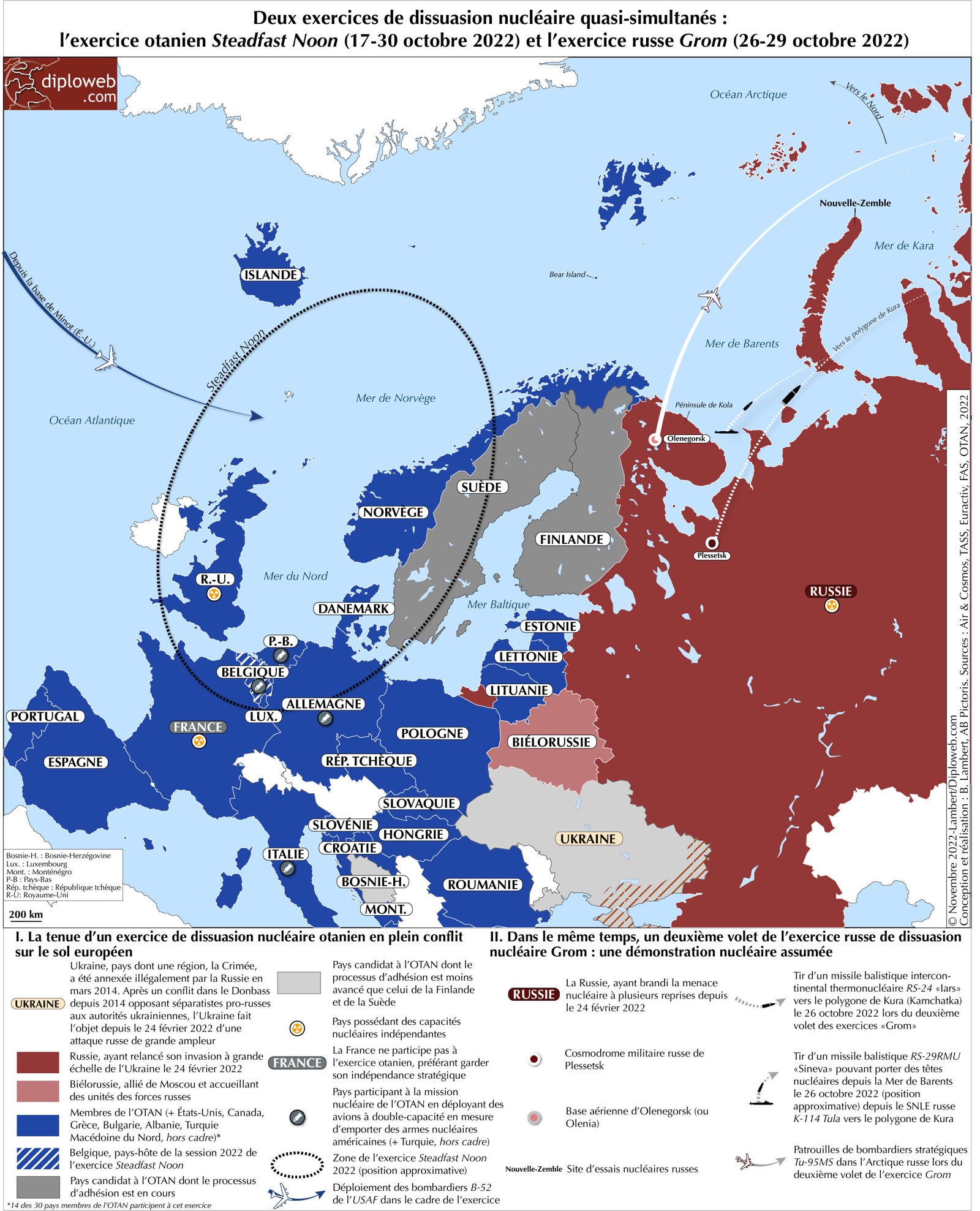 Carte. OTAN - Russie : deux exercices de dissuasion nucléaire quasi-simultanés. Comment et pourquoi ?