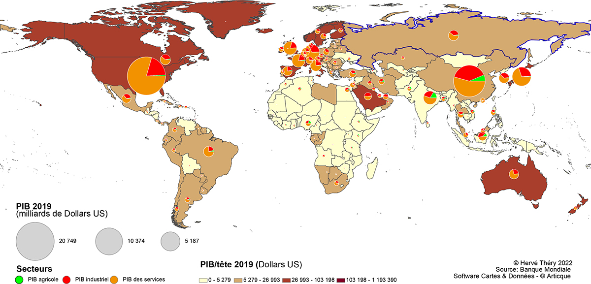 Carte. Le PIB des pays du monde en 2019