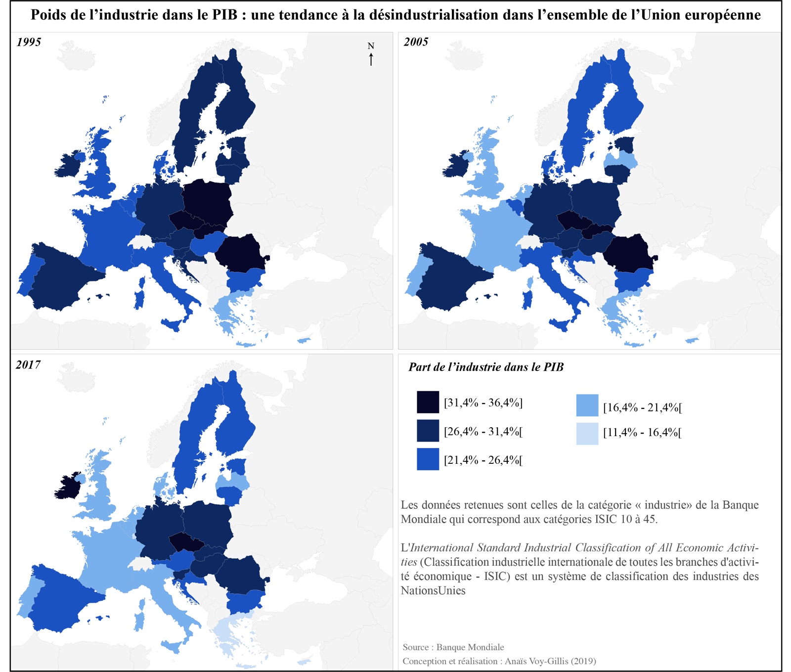 Cartes. Le poids de l'industrie dans le PIB des États membres de l'UE