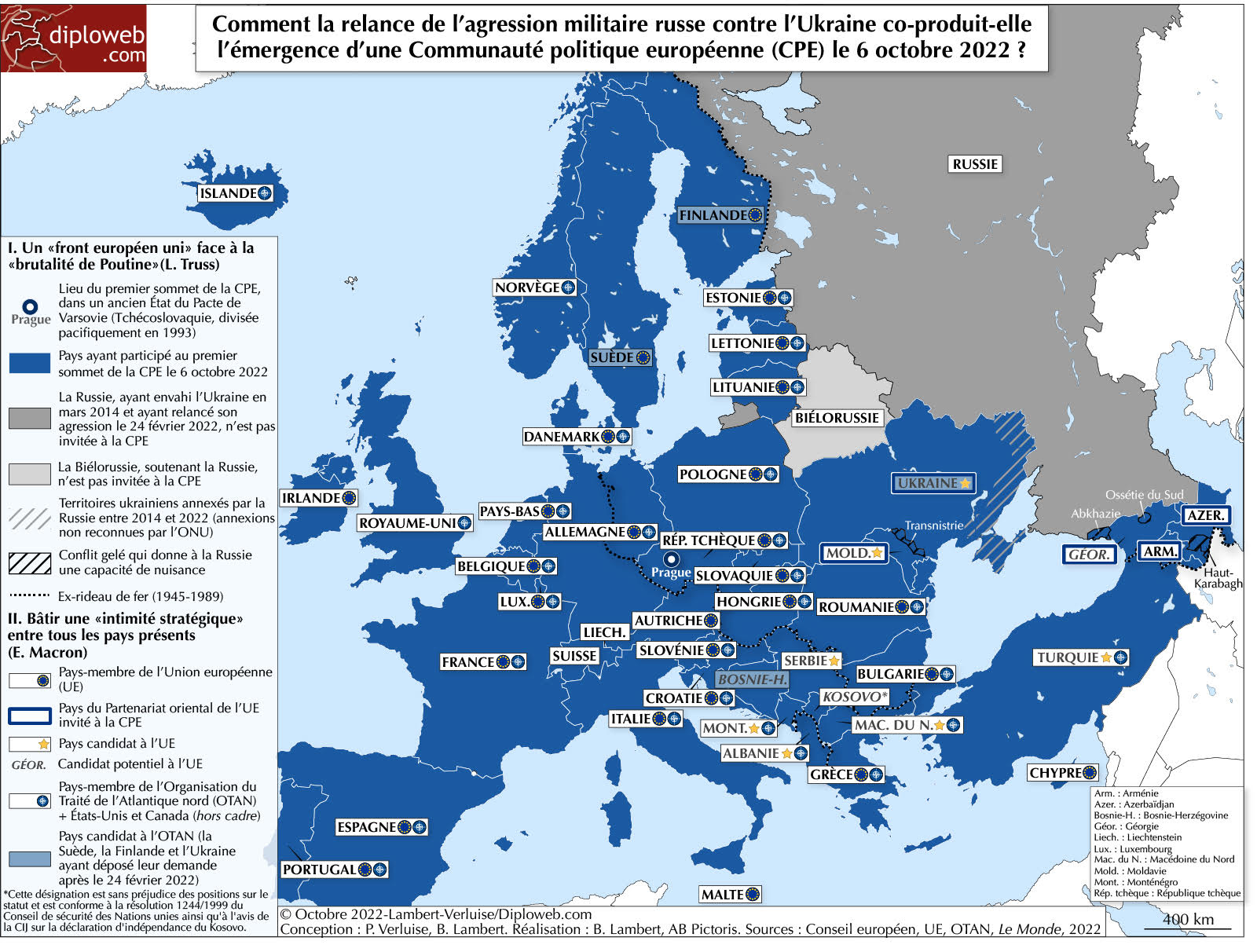 Cartes de la CPE. Comment la relance de l'agression militaire russe contre l'Ukraine co-produit-elle l'émergence d'une Communauté politique européenne le 6 octobre 2022 ?