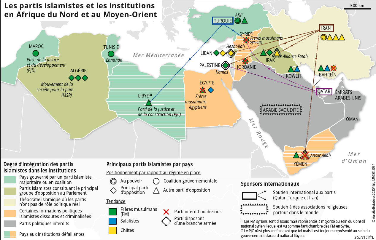 Carte. Les partis islamistes et les institutions en Afrique du Nord et au Moyen-Orient