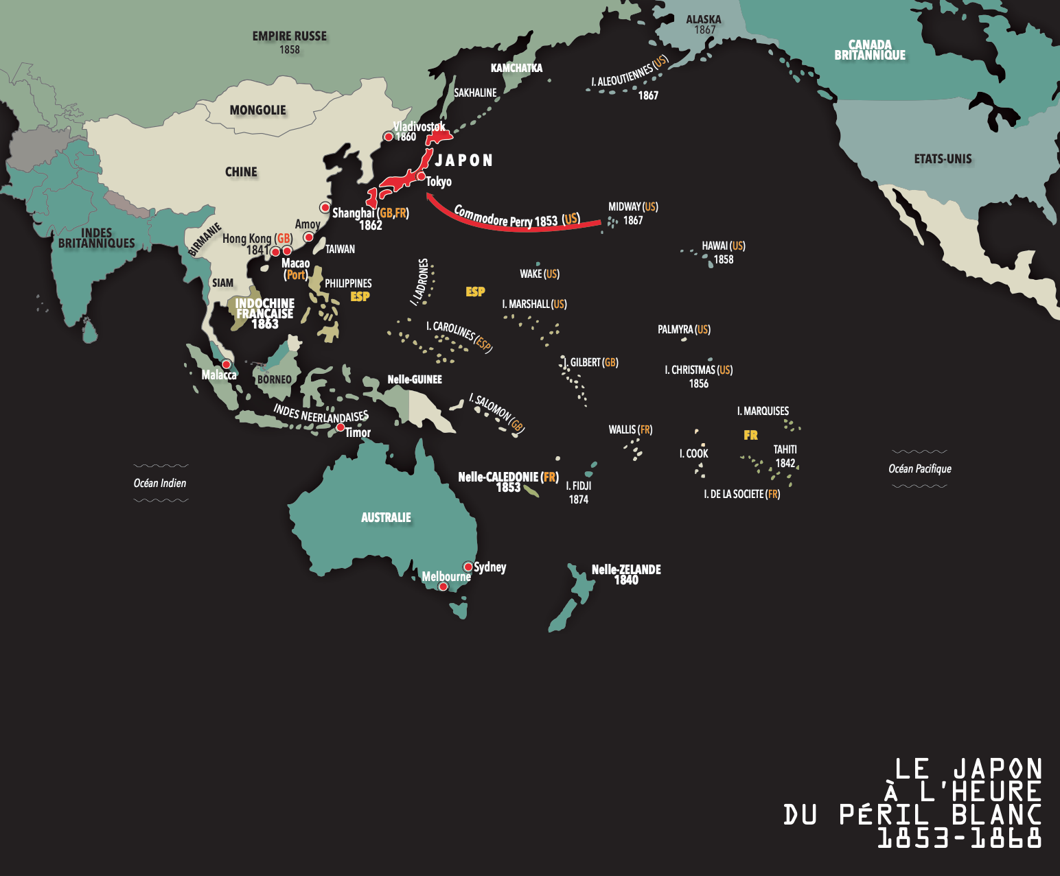 Carte. Le Japon à l'heure du péril blanc 1853-1868