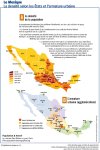 Carte du Mexique. La densité selon les Etats et l'armature urbaine