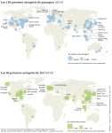 Carte des 150 premiers aéroports de passagers et carte des 50 premiers aéroports de fret dans le monde