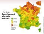 Carte du taux d'accroissement migratoire en France