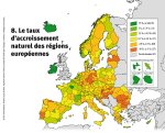 Carte du taux d'accroissement naturel des régions européennes