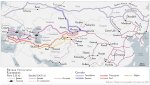Carte. Les corridors ferroviaires entre Chine et Europe